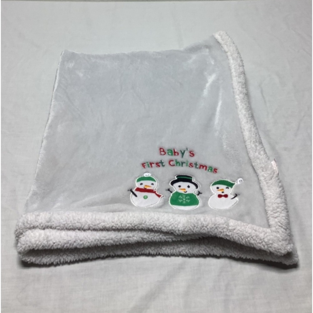 Parents Choice Baby's First Christmas Blanket 30"x40" Walmart White Grey Snowman